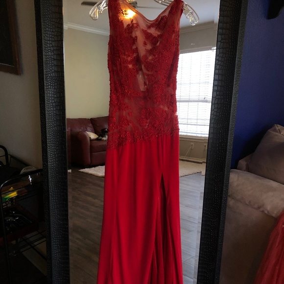Jovani Dresses & Skirts - Sheer Floral Red Jovani Evening Gown, Size 0-4 Jovani Dresses & Skirts - Sheer Floral Red Jovani Evening Gown, Size 0-4